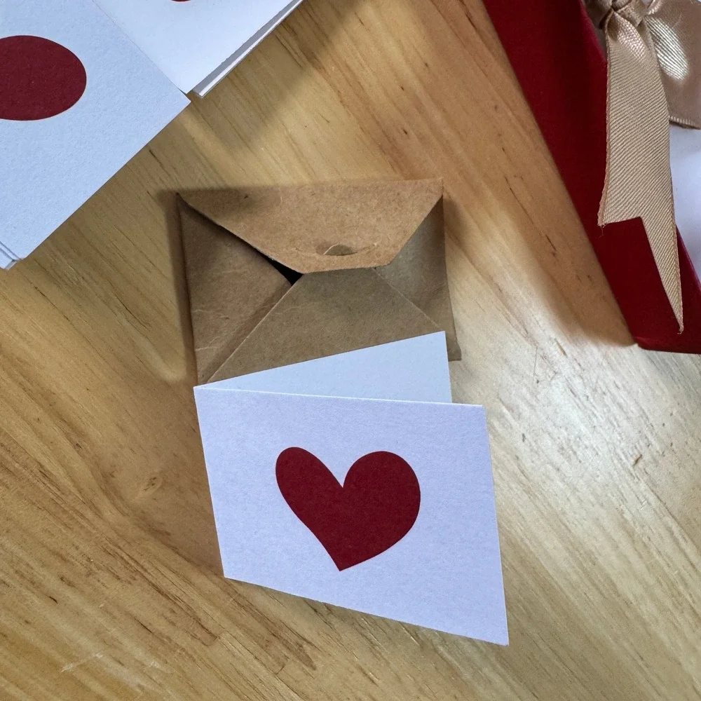 Red Heart Gift Box Set with 60 Mini Envelopes Cards Stickers and Gold Ribbon Bow